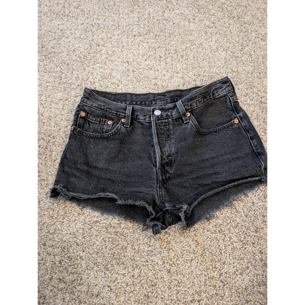 Levis 501 Original Shorts Washed Black High Waisted Cut Off Denim W27